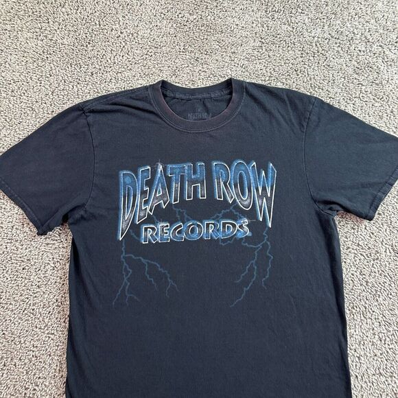 Death Row Records Shirt Mens Medium Black Blue Lighting Hip Hop 90s Rap FLAW - Picture 3 of 10
